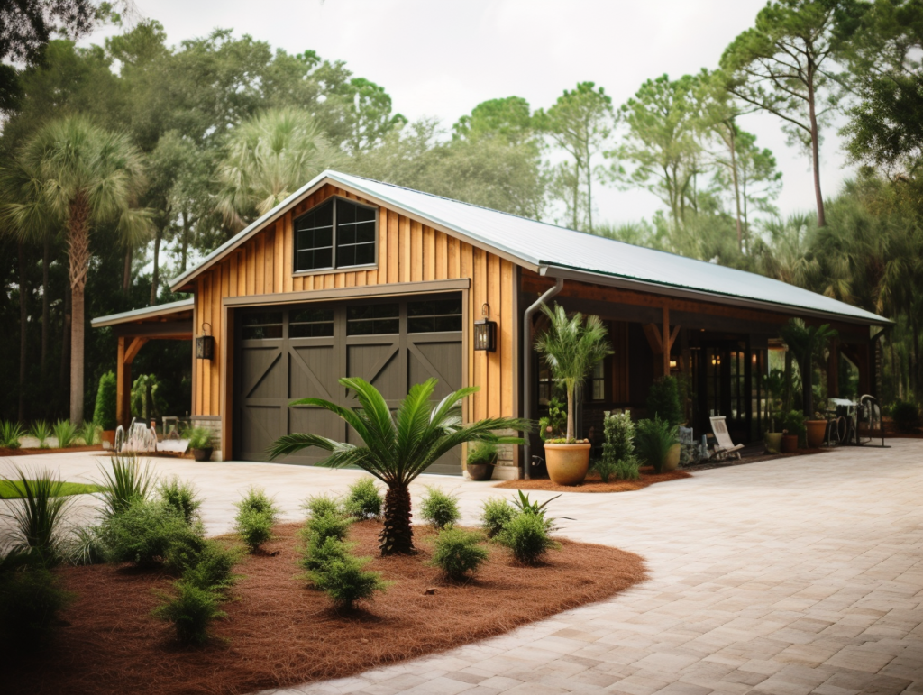 ss322. Color photo of a modern barn style garage standing elega 23c3a1ef 1fa3 43ca b398 a5661dd45923