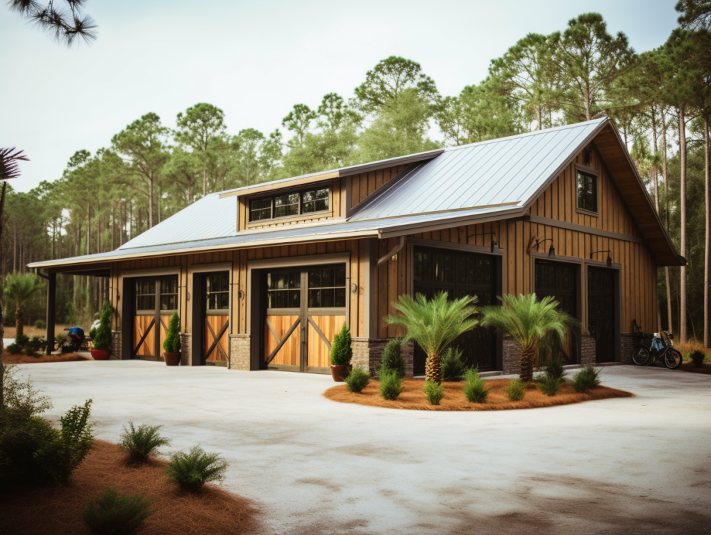 ss322. Color photo of a modern barn style garage standing elega f7600bb1 6f01 4a84 ae48 a43f5d96c058