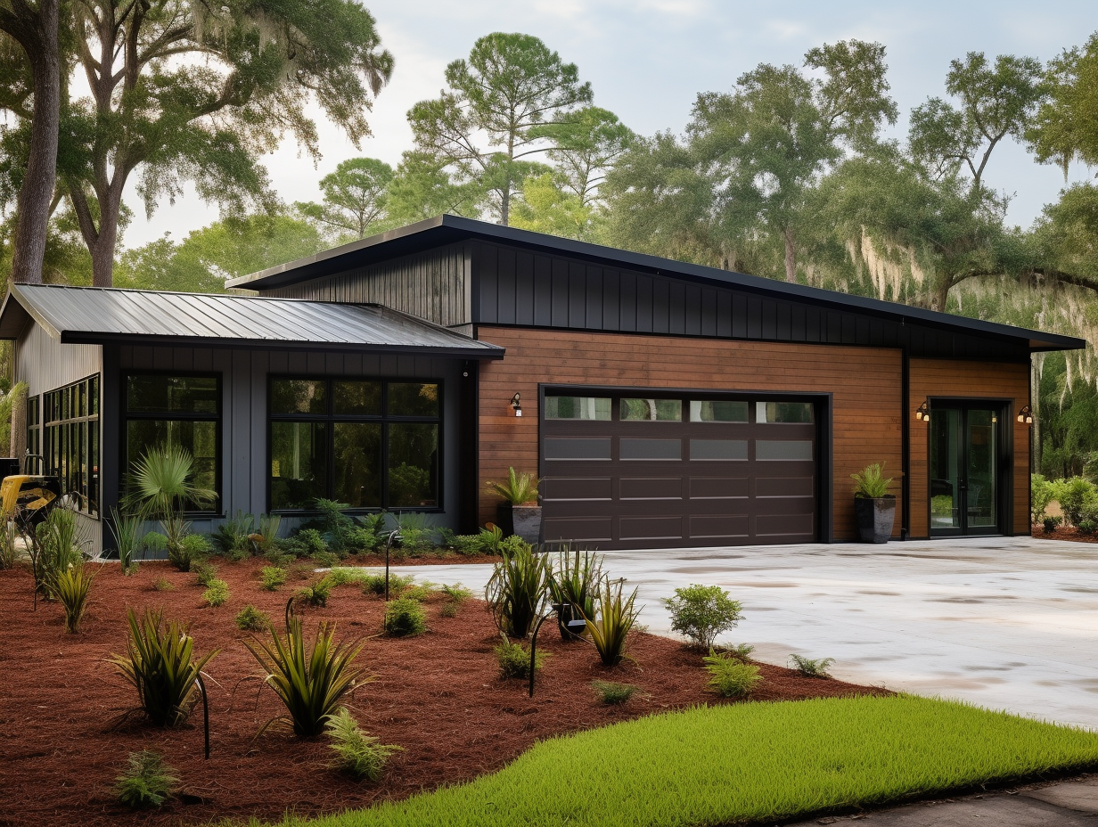 ss322. Color photo of a modern garage standing elegantly in the d45a0bfa 70af 4595 a96c 800931b6d0d1